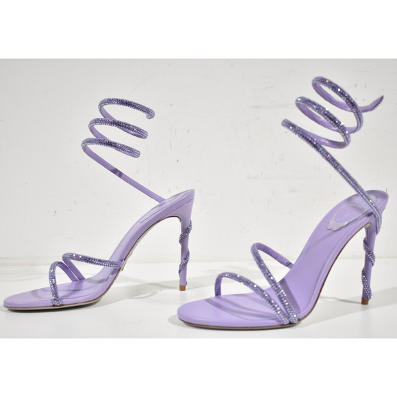 Rene Caovilla Margot Lilac Purple Strass Ankle Wrap Strap Sandal Heel Pump 36 - Picture 9 of 11